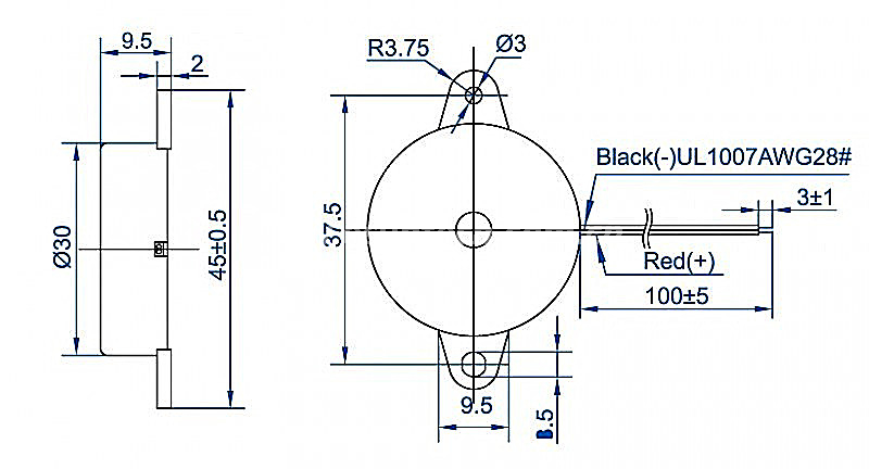 Piezo wired buzzer EPB3095W1503-TA-12-3.4-R 6V 12V 24V pulse tone buzzer - ESUNTECH